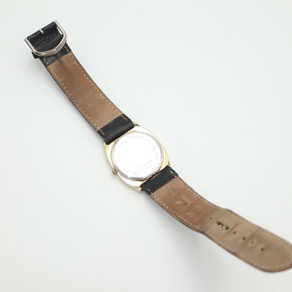 Vintage Pulsar Gold Tone Tank Watch 33mm Day Date Black Leather w New Battery main image 15